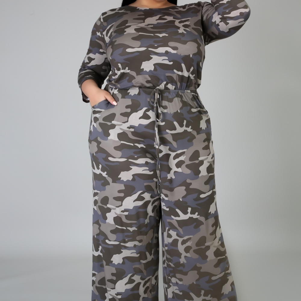 Olive Plus Size 1X Camo Jumpsuit - Picture 4 of 4